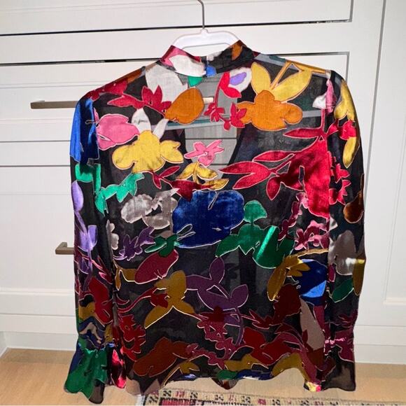 Alice + Olivia Mora Tie-Neck Floral Blouson-Sleeve Blouse Small - Picture 5 of 6